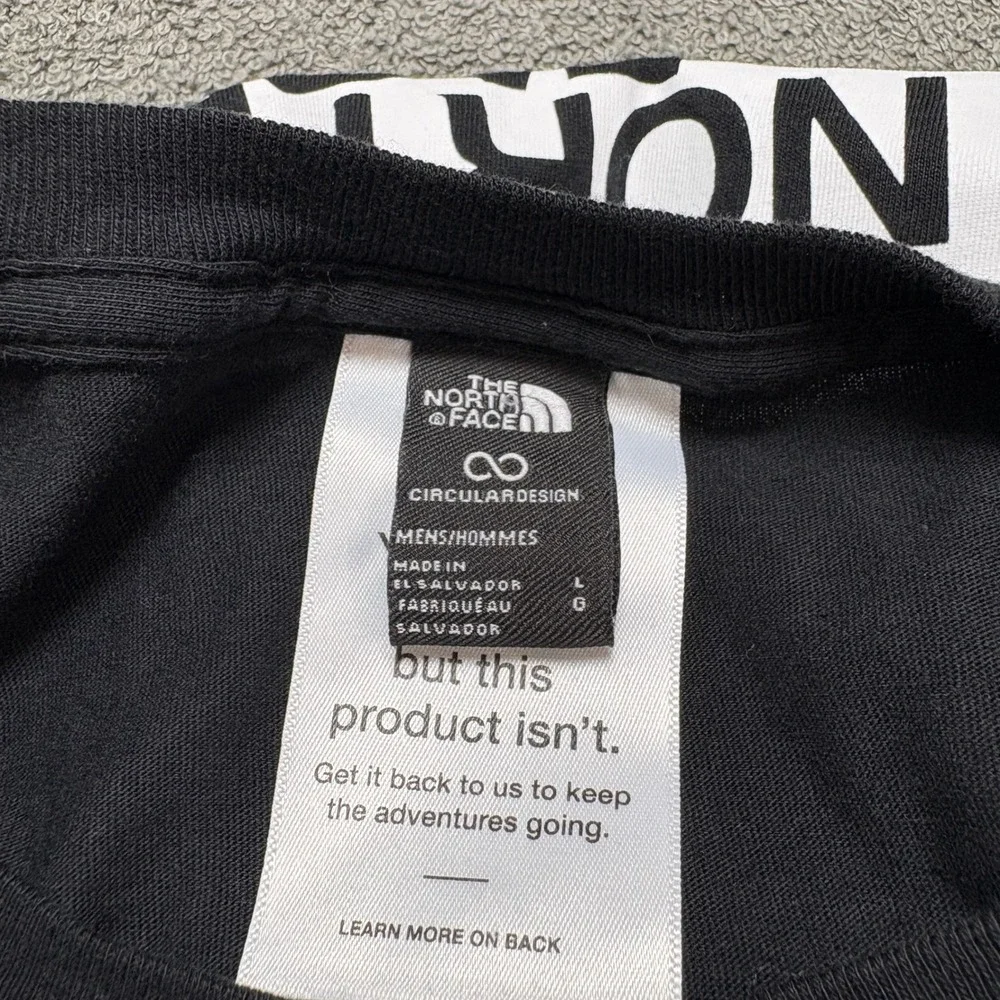 The North Face Shirt Mens Large Black Box Logo Long Sleeve Circular Design Tee